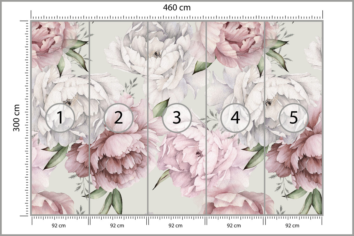 Fototapeta Kwiaty Peonie W Pastelowych Barwach 460 × 300 cm – podgląd kadru