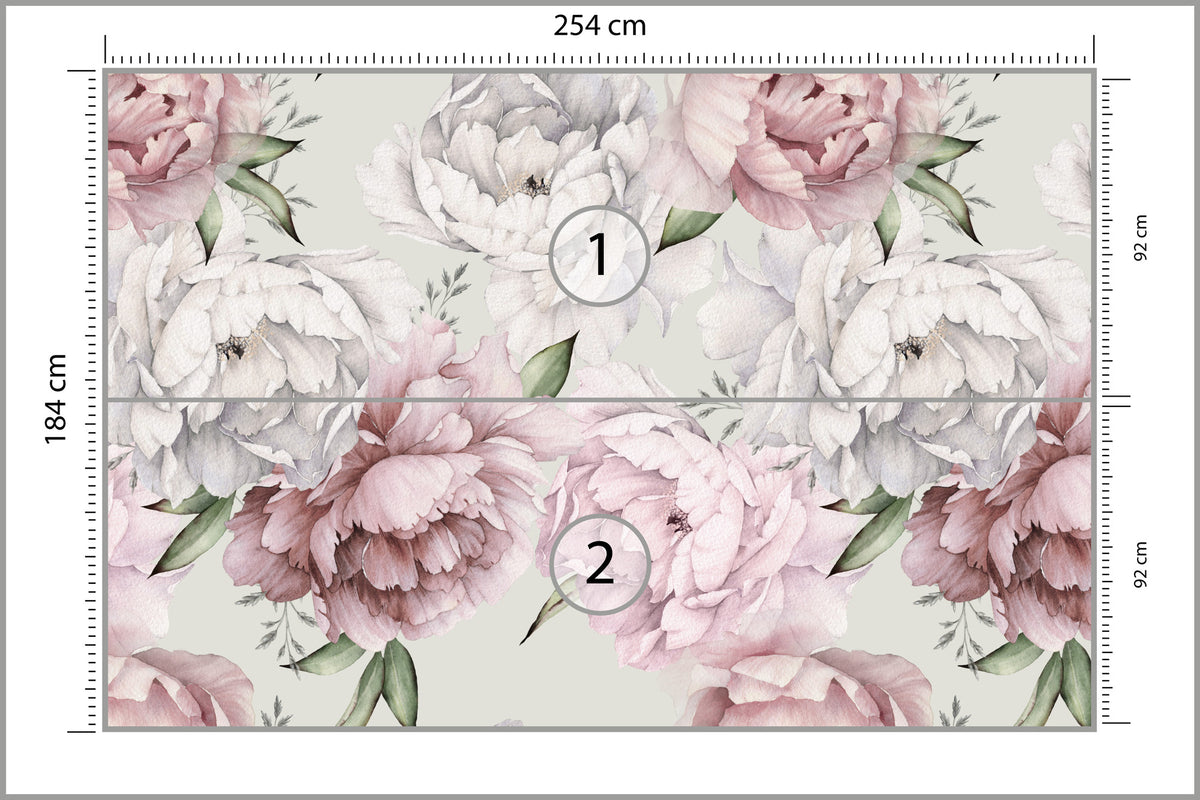 Fototapeta Kwiaty Peonie W Pastelowych Barwach 254 × 184 cm – podgląd kadru