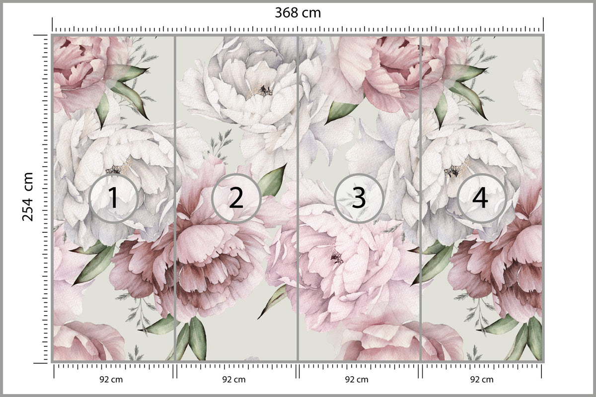Fototapeta Kwiaty Peonie W Pastelowych Barwach 368 × 254 cm – podgląd kadru