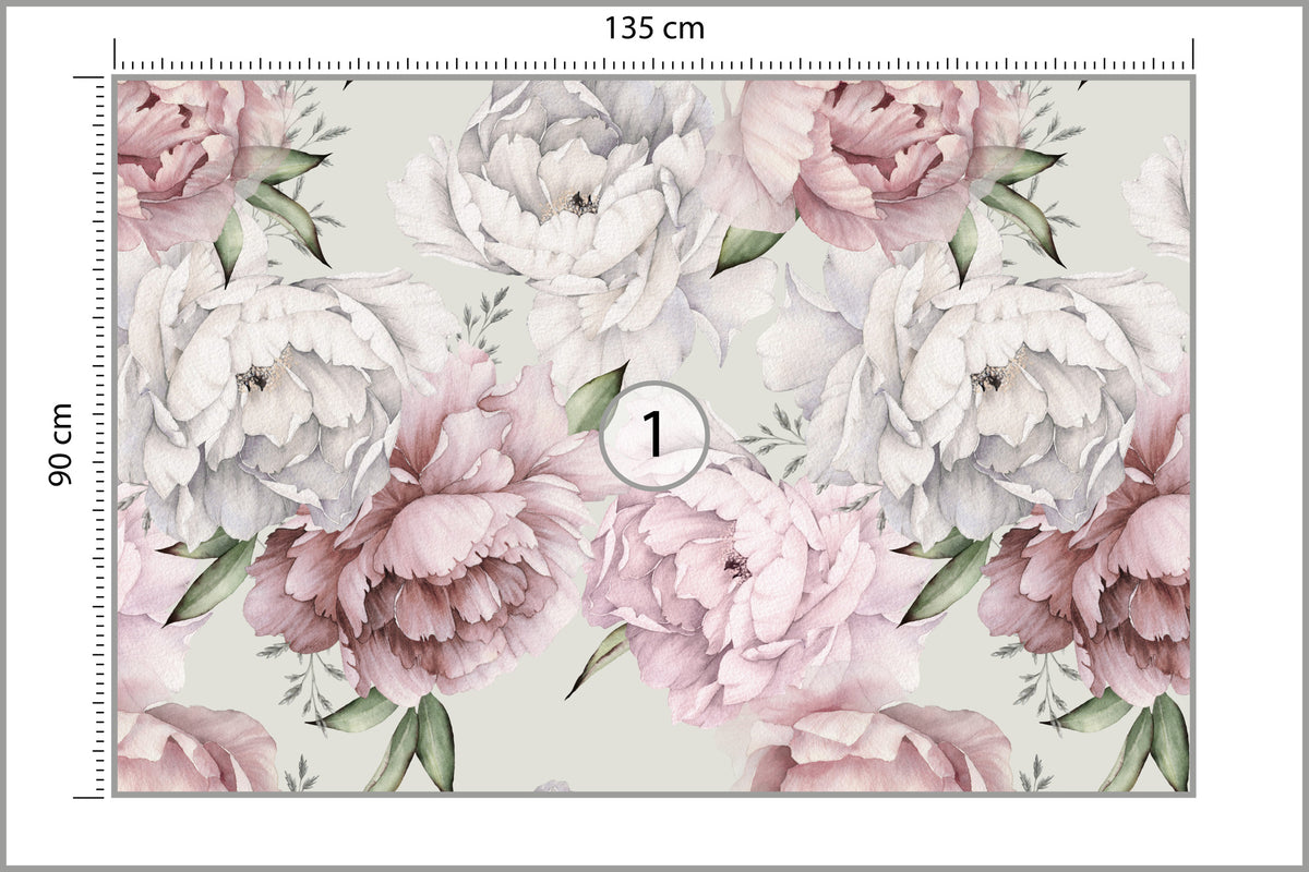 Fototapeta Kwiaty Peonie W Pastelowych Barwach 135 × 90 cm – podgląd kadru