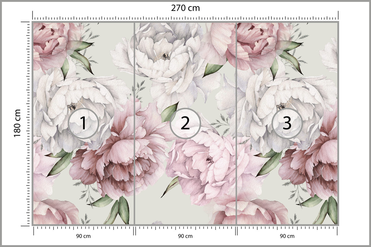 Fototapeta Kwiaty Peonie W Pastelowych Barwach 270 × 180 cm – podgląd kadru