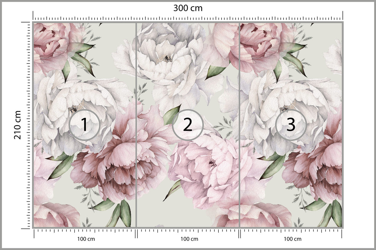 Fototapeta Kwiaty Peonie W Pastelowych Barwach 300 × 210 cm – podgląd kadru