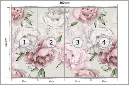Fototapeta Kwiaty Peonie W Pastelowych Barwach 360 × 240 cm – podgląd kadru