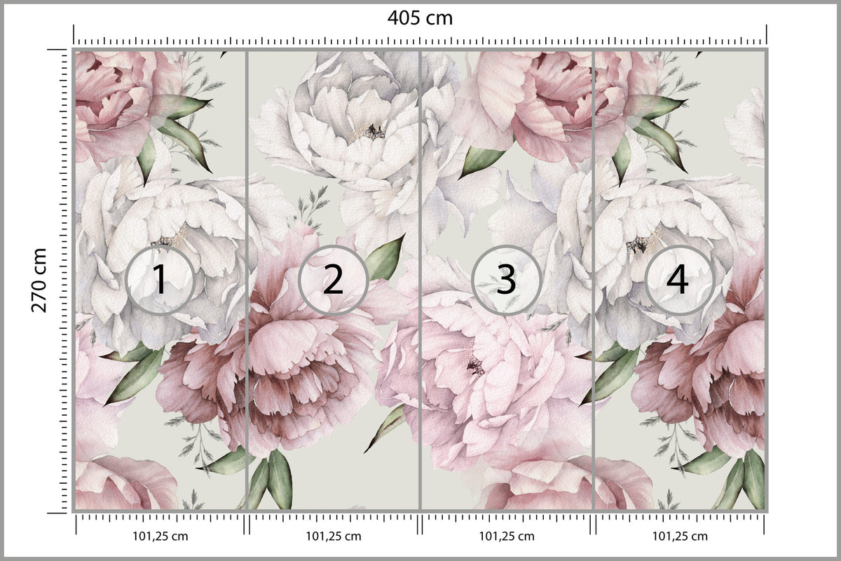 Fototapeta Kwiaty Peonie W Pastelowych Barwach 405 × 270 cm – podgląd kadru