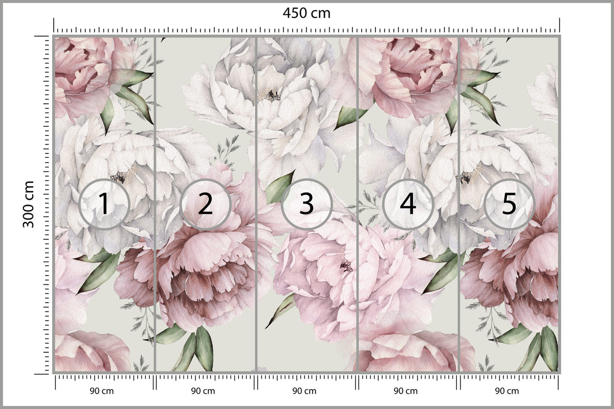 Fototapeta Kwiaty Peonie W Pastelowych Barwach 450 × 300 cm – podgląd kadru