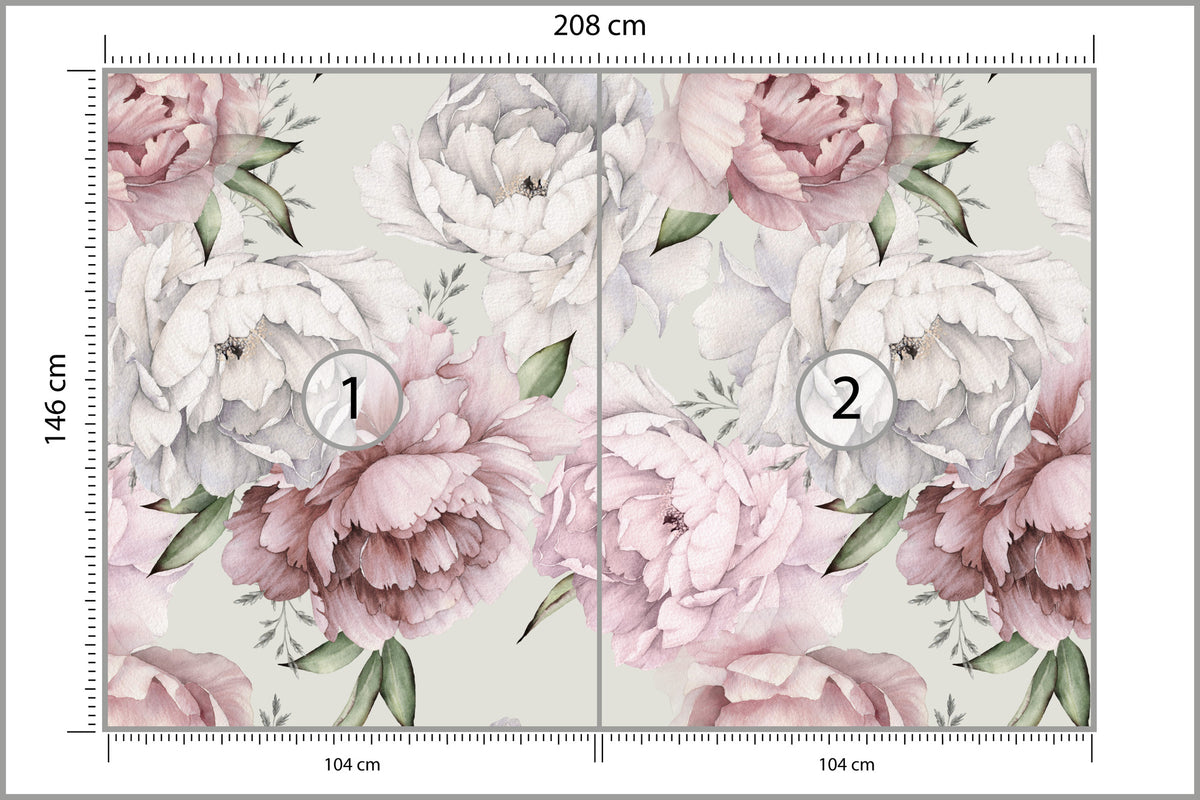 Fototapeta Kwiaty Peonie W Pastelowych Barwach 208 × 146 cm – podgląd kadru