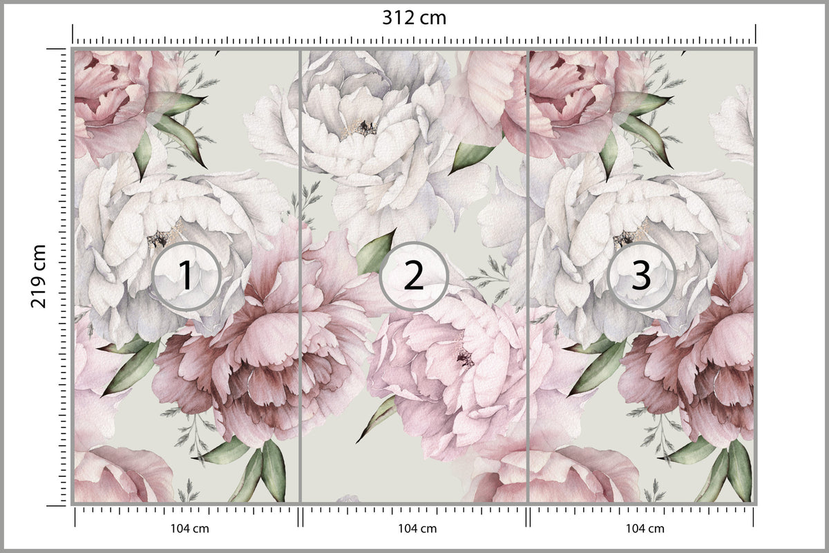 Fototapeta Kwiaty Peonie W Pastelowych Barwach 312 × 219 cm – podgląd kadru