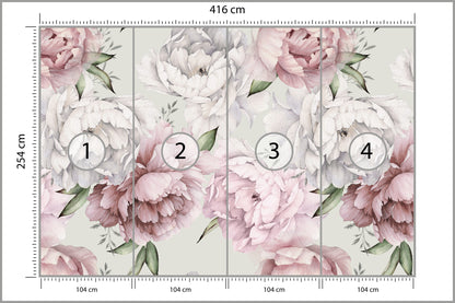 Fototapeta Kwiaty Peonie W Pastelowych Barwach 416 × 254 cm – podgląd kadru