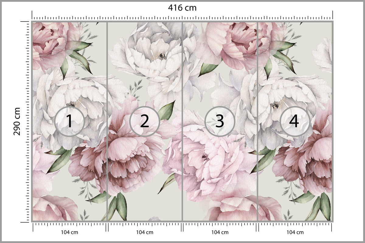 Fototapeta Kwiaty Peonie W Pastelowych Barwach 416 × 290 cm – podgląd kadru