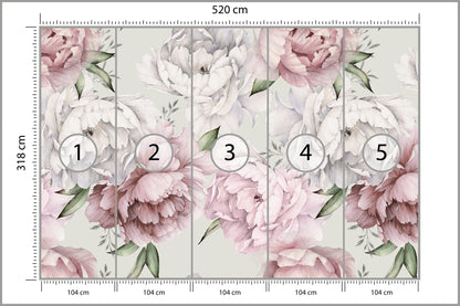 Fototapeta Kwiaty Peonie W Pastelowych Barwach 520 × 318 cm – podgląd kadru