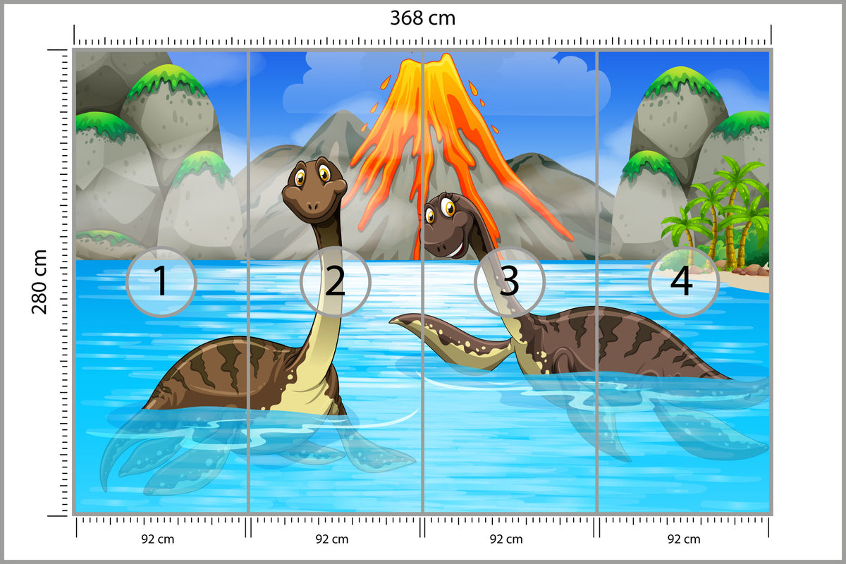 Fototapeta Dinozaury W Wodzie 368 × 280 cm – podgląd kadru