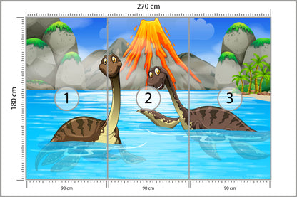 Fototapeta Dinozaury W Wodzie 270 × 180 cm – podgląd kadru
