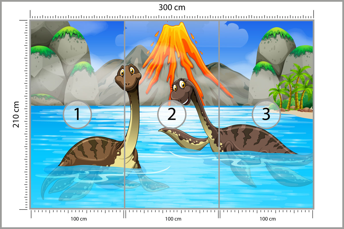 Fototapeta Dinozaury W Wodzie 300 × 210 cm – podgląd kadru