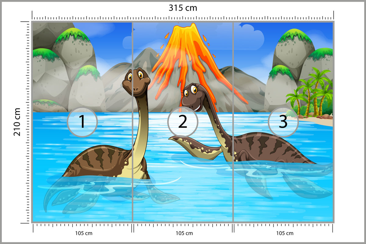 Fototapeta Dinozaury W Wodzie 315 × 210 cm – podgląd kadru