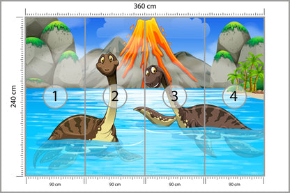Fototapeta Dinozaury W Wodzie 360 × 240 cm – podgląd kadru
