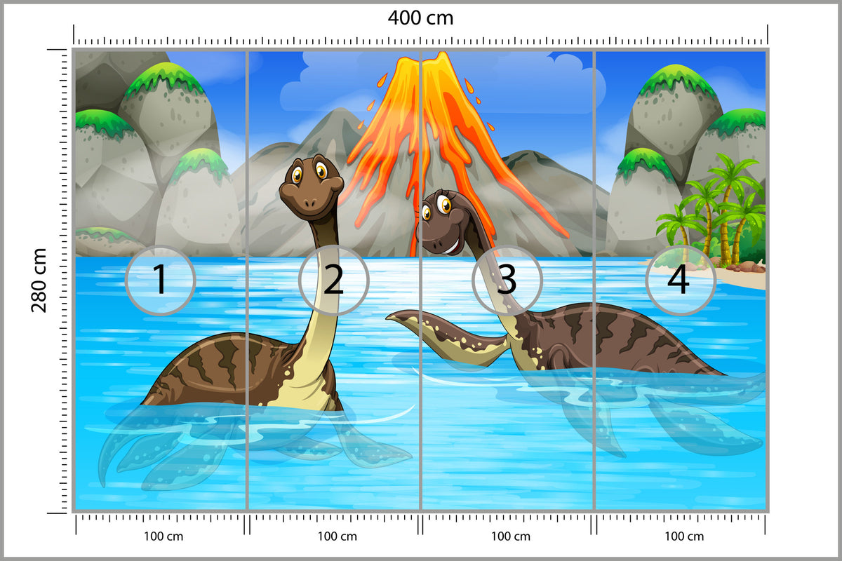 Fototapeta Dinozaury W Wodzie 400 × 280 cm – podgląd kadru