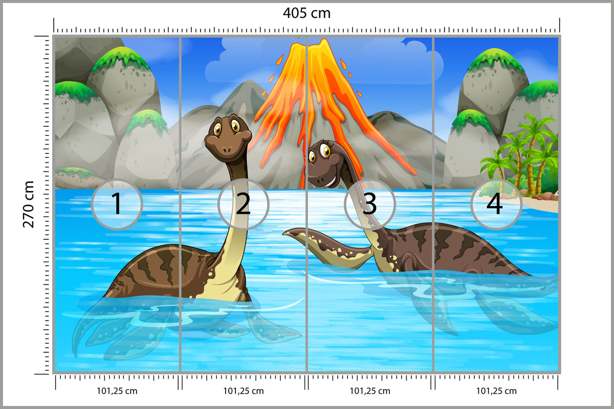 Fototapeta Dinozaury W Wodzie 405 × 270 cm – podgląd kadru