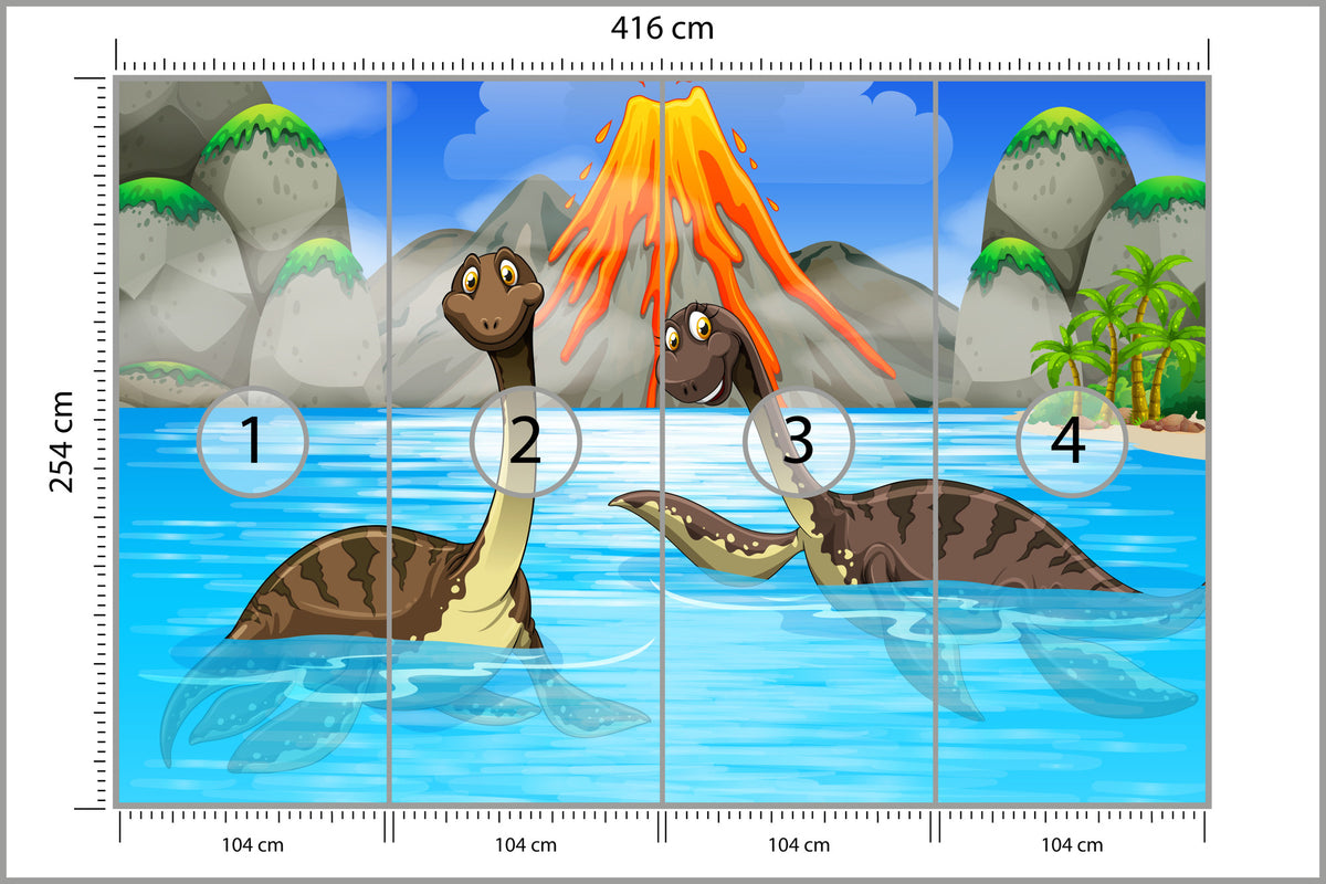 Fototapeta Dinozaury W Wodzie 416 × 254 cm – podgląd kadru