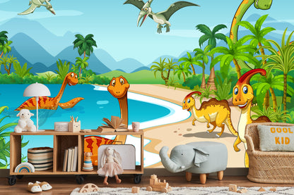 Fototapeta Dinozaury Na Plaży – aranżacja wnętrza
