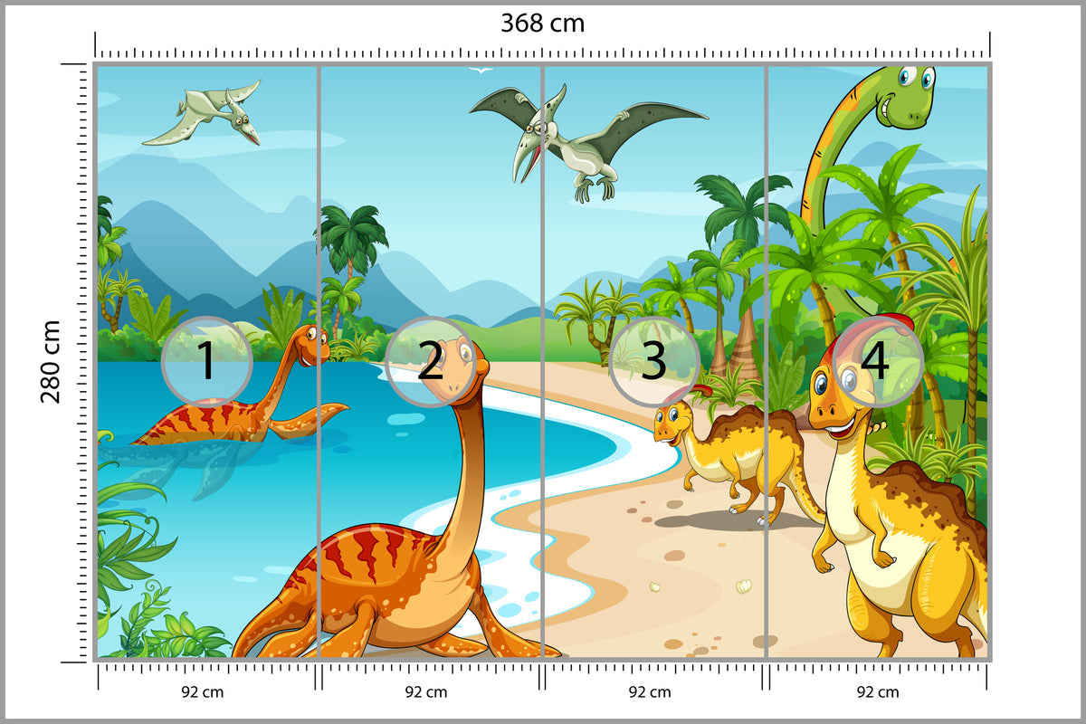 Fototapeta Dinozaury Na Plaży 368 × 280 cm – podgląd kadru