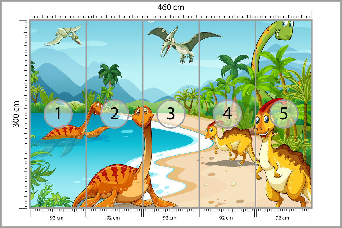 Fototapeta Dinozaury Na Plaży 460 × 300 cm – podgląd kadru