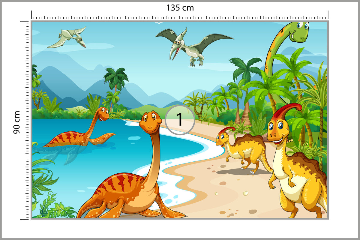 Fototapeta Dinozaury Na Plaży 135 × 90 cm – podgląd kadru