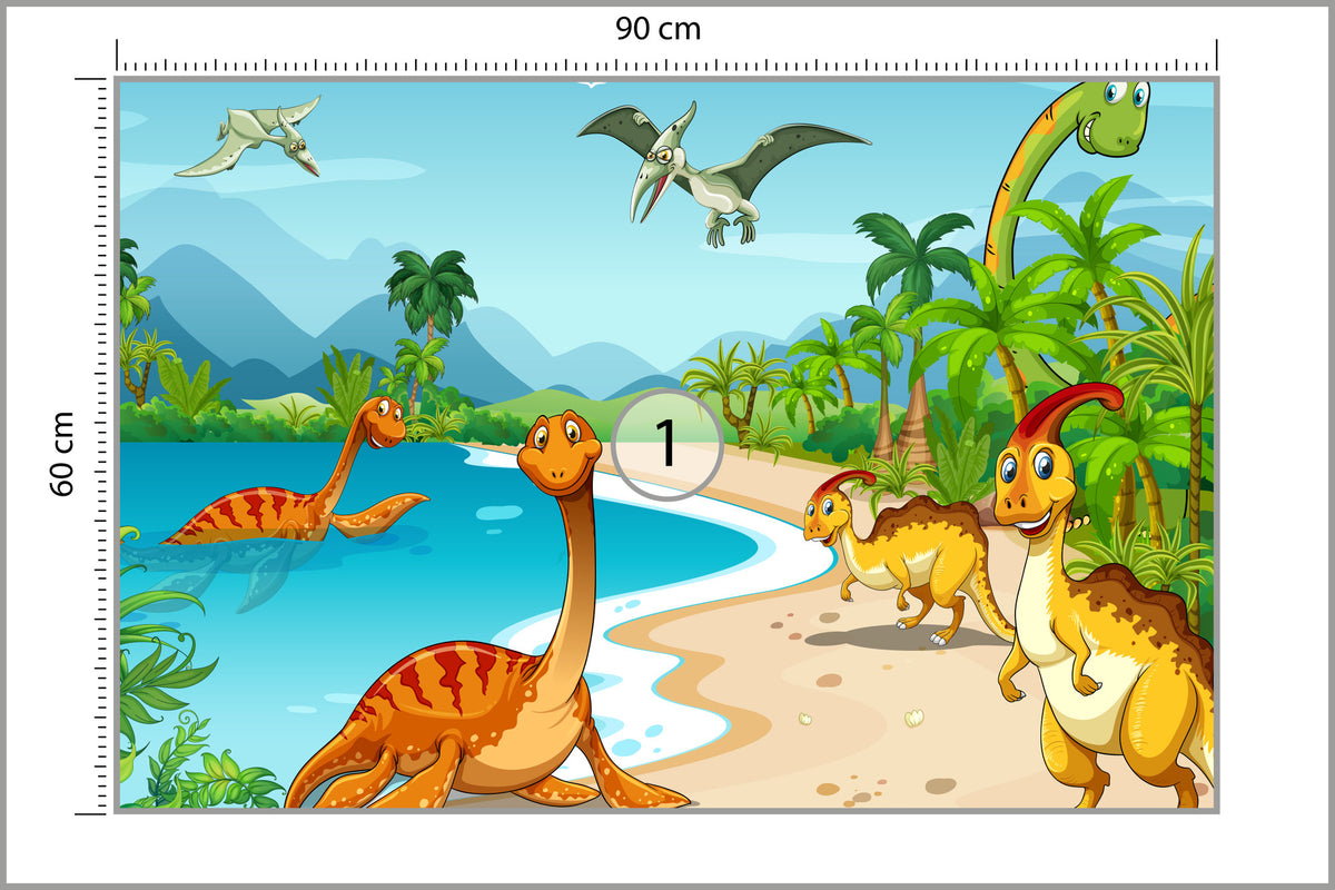 Fototapeta Dinozaury Na Plaży 90 × 60 cm – podgląd kadru