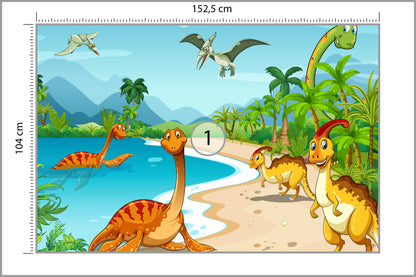 Fototapeta Dinozaury Na Plaży 152,5 × 104 cm – podgląd kadru