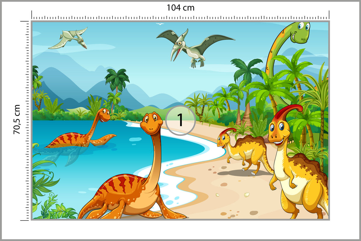 Fototapeta Dinozaury Na Plaży 104 × 70,5 cm – podgląd kadru