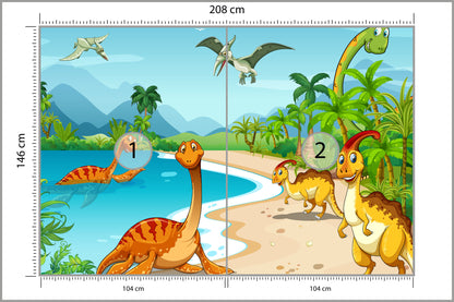 Fototapeta Dinozaury Na Plaży 208 × 146 cm – podgląd kadru