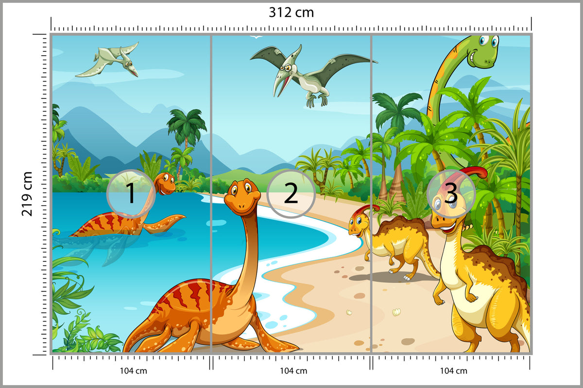 Fototapeta Dinozaury Na Plaży 312 × 219 cm – podgląd kadru