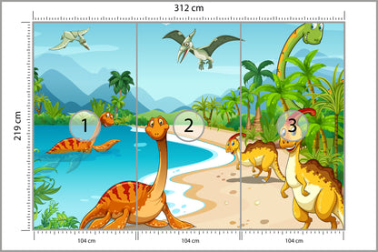 Fototapeta Dinozaury Na Plaży 312 × 219 cm – podgląd kadru