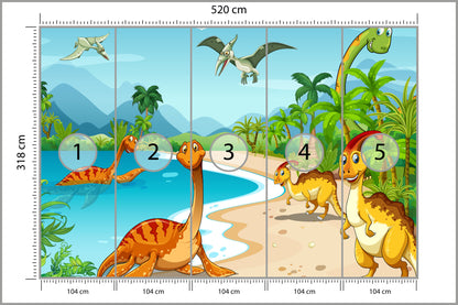 Fototapeta Dinozaury Na Plaży 520 × 318 cm – podgląd kadru