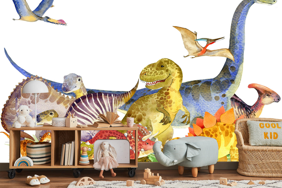 Fototapeta Dinozaury Malowane Akwarelą – aranżacja wnętrza