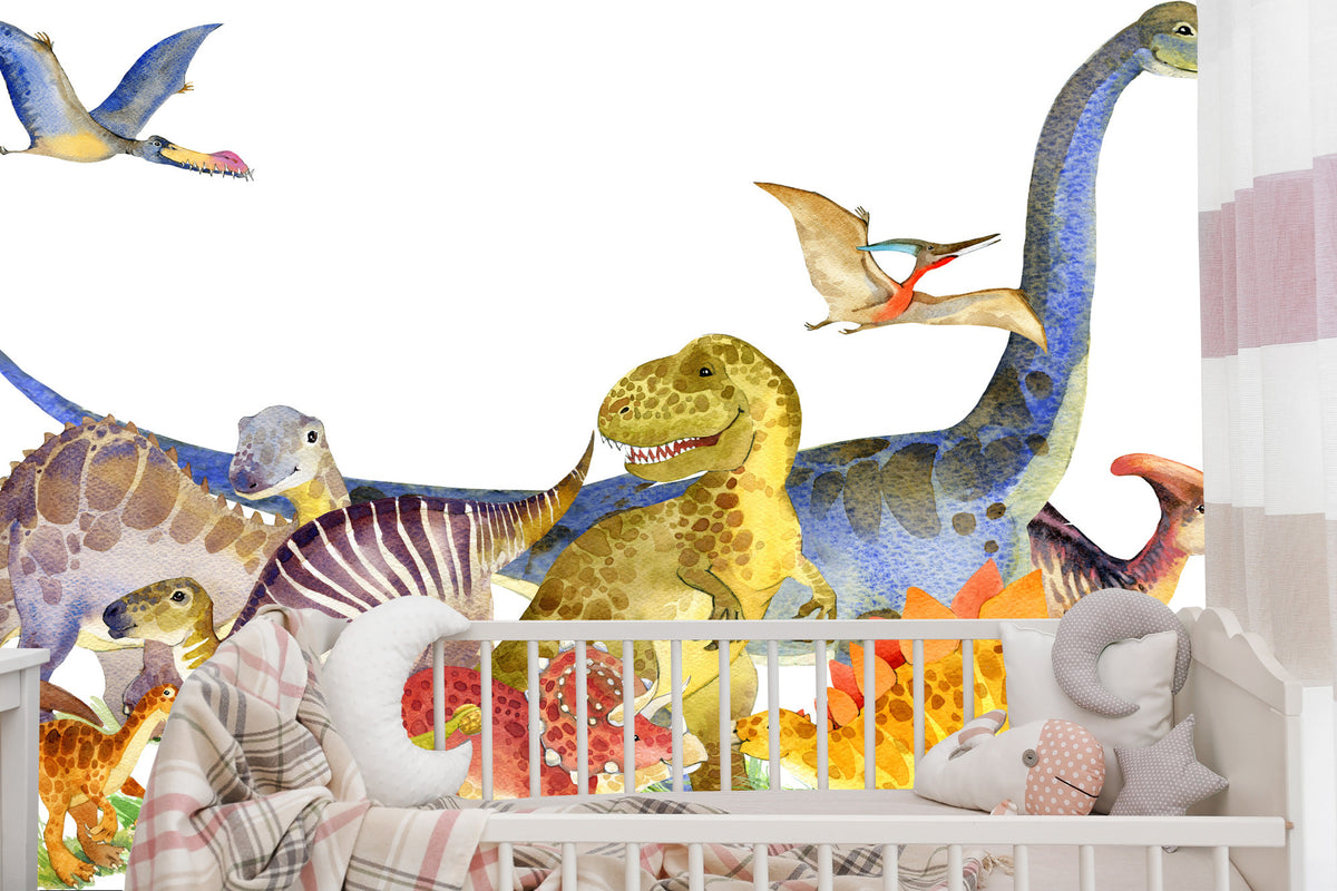 Fototapeta Dinozaury Malowane Akwarelą – aranżacja wnętrza