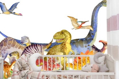 Fototapeta Dinozaury Malowane Akwarelą – aranżacja wnętrza