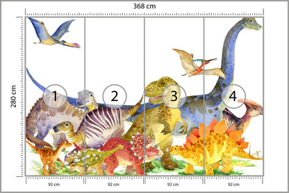 Fototapeta Dinozaury Malowane Akwarelą 368 × 280 cm – podgląd kadru