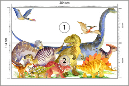 Fototapeta Dinozaury Malowane Akwarelą 254 × 184 cm – podgląd kadru