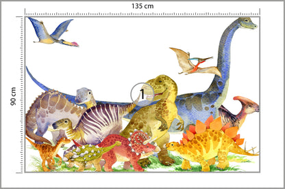 Fototapeta Dinozaury Malowane Akwarelą 135 × 90 cm – podgląd kadru