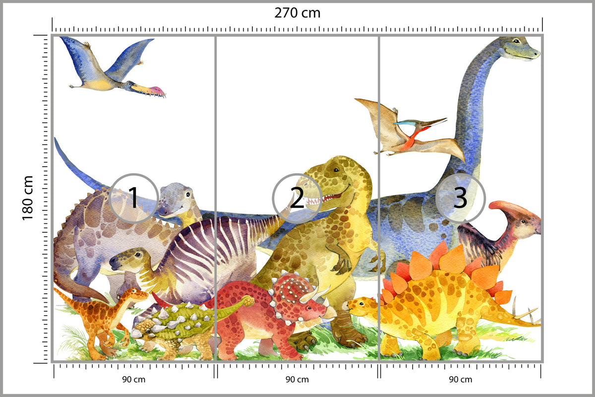 Fototapeta Dinozaury Malowane Akwarelą 270 × 180 cm – podgląd kadru