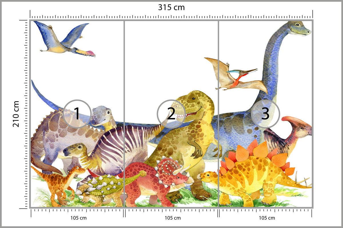 Fototapeta Dinozaury Malowane Akwarelą 315 × 210 cm – podgląd kadru