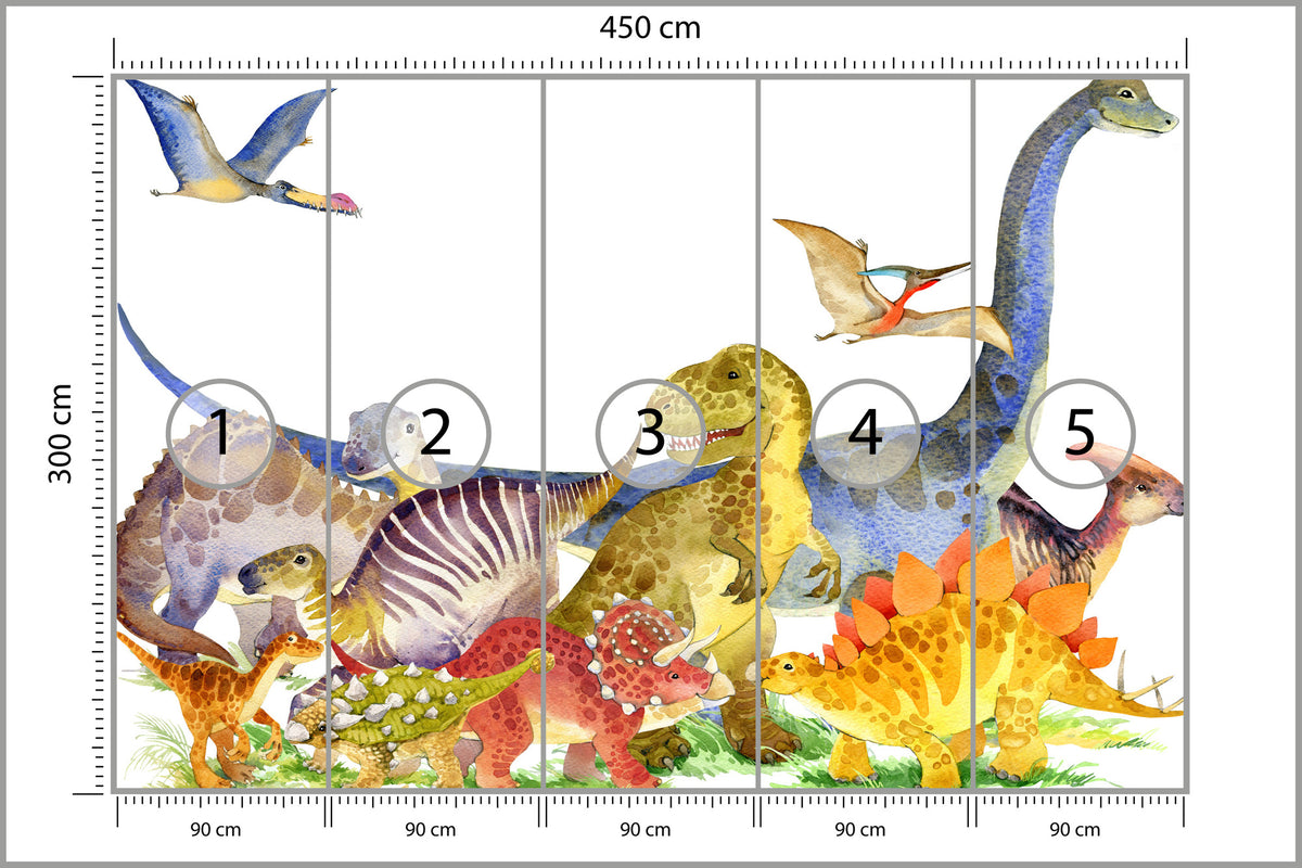 Fototapeta Dinozaury Malowane Akwarelą 450 × 300 cm – podgląd kadru