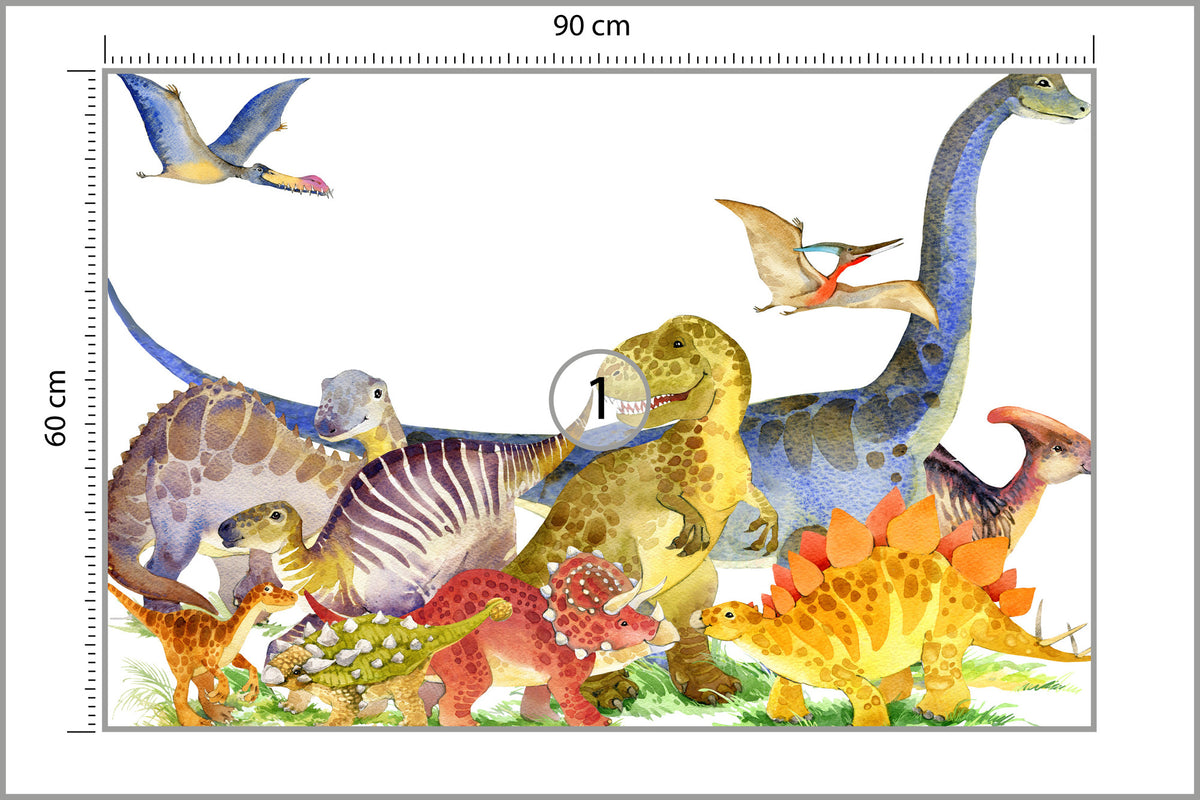 Fototapeta Dinozaury Malowane Akwarelą 90 × 60 cm – podgląd kadru