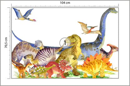 Fototapeta Dinozaury Malowane Akwarelą 104 × 70,5 cm – podgląd kadru
