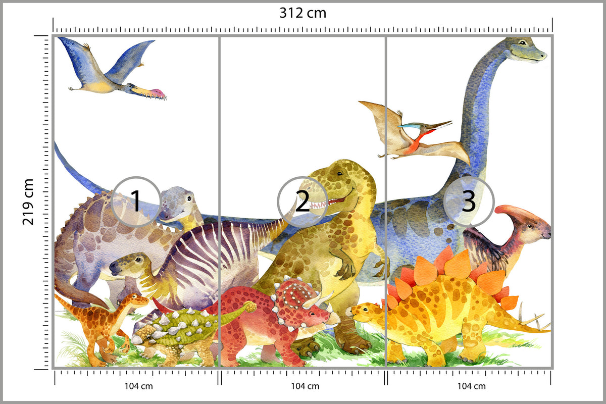 Fototapeta Dinozaury Malowane Akwarelą 312 × 219 cm – podgląd kadru