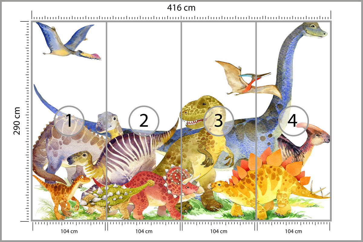 Fototapeta Dinozaury Malowane Akwarelą 416 × 290 cm – podgląd kadru