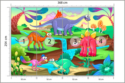 Fototapeta Kolorowe Bajkowe Dinozaury 368 × 254 cm – podgląd kadru