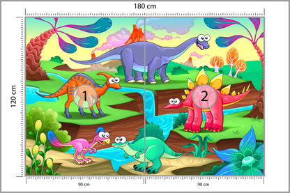 Fototapeta Kolorowe Bajkowe Dinozaury 180 × 120 cm – podgląd kadru
