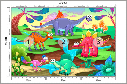 Fototapeta Kolorowe Bajkowe Dinozaury 270 × 180 cm – podgląd kadru