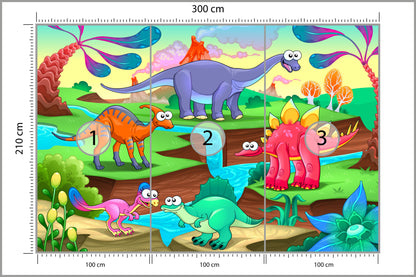 Fototapeta Kolorowe Bajkowe Dinozaury 300 × 210 cm – podgląd kadru